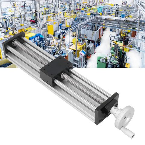 Heavy Duty 300mm Stroke CNC Linear Stage Actuator with Hand Crank, Aluminum Alloy Rail in industrial setting