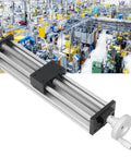 Heavy Duty Aluminum Alloy Linear Rail Slide With Crank Handle And 300 Mm Throw For Cnc Routers, showing precise movement in factory.