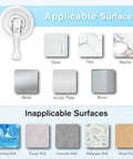 Clear Suction Cup Hooks Set Of 6 For Shower, shown with surfaces: glass, tiles, marble, metal, acrylic, mirror