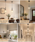 BNHHLZ Seeded Glass Pendant Light for Kitchen Island, Matte Black Teardrop Hanging Light Fixture, Adjustable Cord in dining room setting.