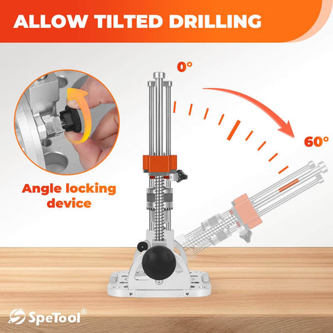 Portable Drill Guide With One Half Inch Chuck And Liner Ball Bearings, Adjustable 0 To 60 Degree Multi Angle Drill Guide
