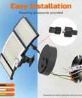 LED Motion Sensor Security Flood Lights With Remote Control, Daylight 6500K 20W 3000 Lumens, Dusk to Dawn design shown with wiring