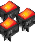 Beefy 30A 250V DPST Rocker Switch With Red Illuminated Indicator 4 Pin For 120V Or 240V Use Heavy Duty Toggle On Off T125 3 Pack