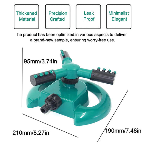 Large Round Base Automatic Rotation Sprinkler For Lawn And Garden With Adjustable Spray Pattern And 3000 Sq Ft Coverage, green ABS
