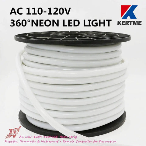 Lit 360 Degree Neon LED Light Strip 32.8ft Waterproof Dimmable Rope Light on spool, 110-120V White 6000K
