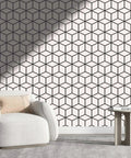 Elevate Your Home Digs With This Thick Textured Vinyl Wallpaper Roll Light Color Peel And Stick Removable Wall Covering in geometric design with furniture
