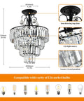 Dope Modern Crystal Chandeliers With 4 Lights And Included Bulbs Chandelier Light Fixture For Living Room Dining Hallway Bedroom Black Finish Easy To Install 15.75 By 20.5 Inches with detailed components view
