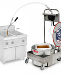 Heavy Duty Hand Cranked Deep Fryer Oil Filter Machine For 75 Pound Capacity showcasing the stainless steel design with oil storage cart.