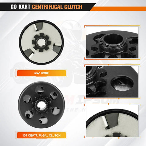 Go Kart Clutch Ten Tooth Centrifugal Clutch Three Quarter Inch Bore For 40 41 420 Chain Fits 2 To 6.5 HP Small Engines