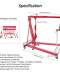 Specification of Heavy Duty Two Ton Foldable Engine Hoist With Adjustable Cherry Picker Crane Boom and Six Tight Turning Casters.