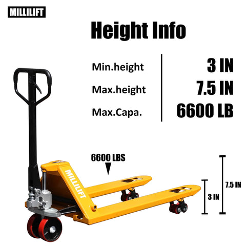 Workhorse Manual Pallet Jack With 6600 Lb Capacity And 48 Inch By 27 Inch Forks Yellow Hand Pallet Truck For Warehouse Construction And Port Use Built Tough For Fast Moves CE Certified