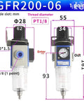 Three In One Heavy Duty Air Treatment Unit FRL Filter Regulator Lubricator Combo dimensions and specifications