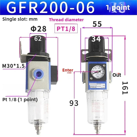 Three In One Heavy Duty Air Treatment Unit FRL Filter Regulator Lubricator Combo dimensions and specifications