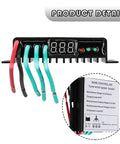 Rugged Wind Turbine Controller 500/800W With Overcharge Protection IP67, 12V/24V Compatible, front display and wiring detail.