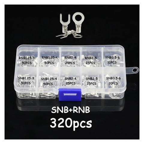 Ultimate 320 Pcs Non Insulated Ring Fork And U Type Brass Cable Crimp Terminals Kit For Heavy Duty Wire Connections And Electrical Spade Ends Assortment, 320 pcs case