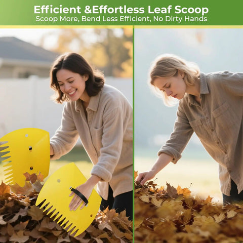 2 Pack 18 Inch Wide Heavy Duty Garden Rake Set for Leaves with scoops in use during yard cleanup