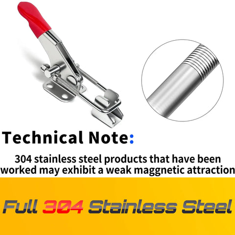2 Pack Adjustable 304 Stainless Steel Toggle Latch Clamp With Quick Release showing technical note on steel properties
