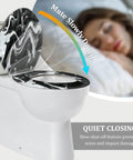 Elongated Resin Toilet Seat Universal Fit for Bathroom showing quiet closing feature and stylish black and white design.