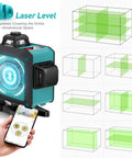 360 Degree Self Leveling Laser Level With Bluetooth Remote Control 200 Ft Outdoor Range Green Cross Line 4D Precision