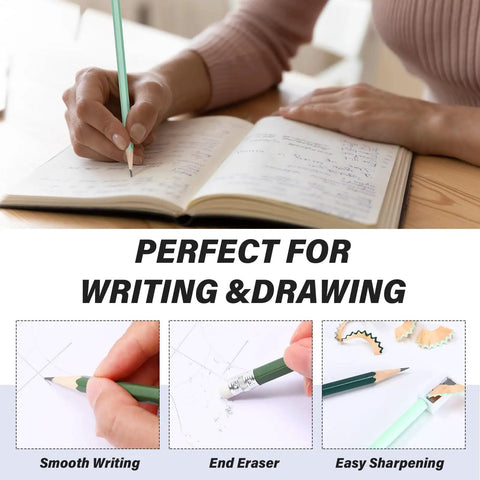 60 Pcs HB Pencils No 2 Unsharpened Wood Cased Pencils With Erasers Hexagonal Green Barrel Red Erasers Perfect For School