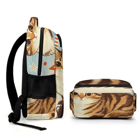 Side view of Vintage Star Tabby Kitty Print Unisex Backpack With Large Capacity For School And Travel Everyday Durable Polyester Daypack