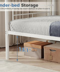 Heavy Duty Twin Over Twin Metal Bunk Bed With Sturdy Steel Ladder High Safety Guardrails Built Tough For Kids Teens Adults Dorm Room Extra Thick Steel Slats Keep It Rock Solid And Totally Squeak Free White with under-bed storage boxes.