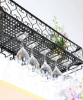 Heavy Duty Wall Mounted Metal Wine Rack With Glass Holder Stores Up To Thirty Stems Kicking Counter Clutter To The Curb with hanging stemware.