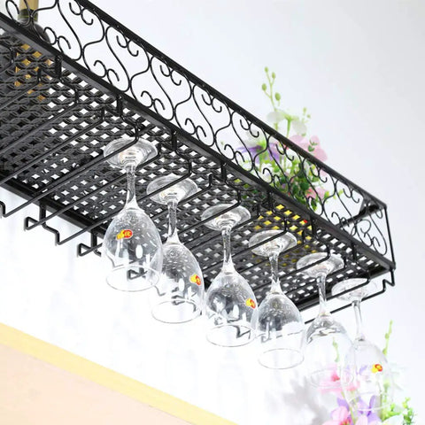 Heavy Duty Wall Mounted Metal Wine Rack With Glass Holder Stores Up To Thirty Stems Kicking Counter Clutter To The Curb with hanging stemware.