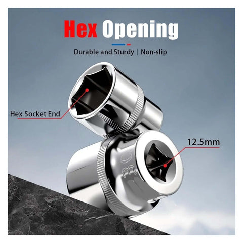 Top Notch 1 Piece 8-32mm 1/2 Inch Hex Metric Short Sockets With Cr-V Steel Ratchet Wrench Kit For Heavy Impact Work And Tough Rusty Bolts, 12.5mm hex socket end