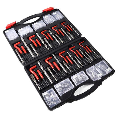 261 Piece Thread Repair Kit With Metric And Imperial Self Tapping Inserts Taps And Drill Bits Automotive And Industrial Repair Set For Damaged Threads Quick Fix Without Welding Or Parts Replacement kit in black case