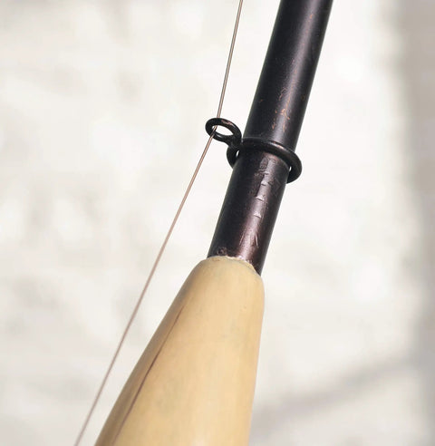 Detailed view of Fly Rod Table Lamp in Oil Rubbed Bronze With Wood Accent Finish, Rustic Lodge Style