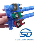 Model-Specific Clothes Washer Water Inlet Valve Replacement With NTC Thermistor, three-coil design in hand, side view