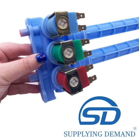 Model-Specific Clothes Washer Water Inlet Valve Replacement With NTC Thermistor, three-coil design in hand, side view