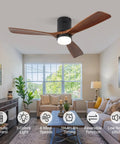Living room with 52 Inch Wood Ceiling Fan With Lights And Remote Control, 3 Walnut Blades, 6 Speeds, Farmhouse Style Vibes