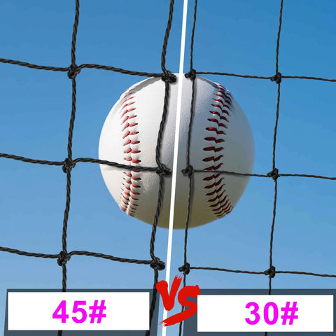Heavy Duty Baseball Batting Cage Netting 45 Pound PE Net For Backyard Or Team Training comparison against 30# net