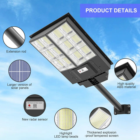 800W Solar Lights For Outside With 100000LM Dusk To Dawn Solar Street Light Motion Sensor 7500K Outdoor Flood Lights