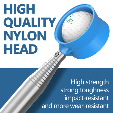 Telescopic Golf Ball Retriever 9 To 12 Feet With Stainless Steel Shaft And Double Sided Ball Pickup Head, blue nylon head close-up