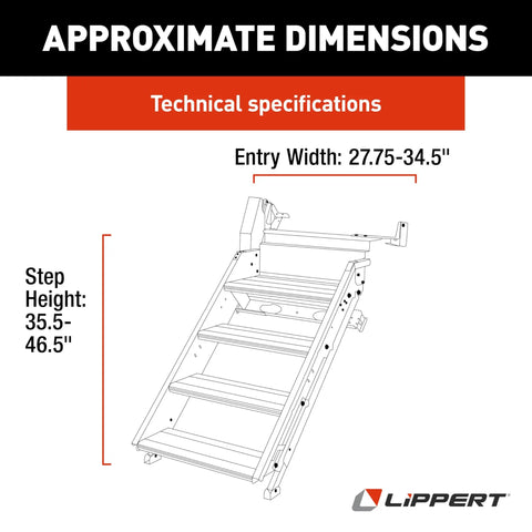 Quad RV Entry Steps 4.0 Premium With Lift Assist Gas Struts 30 Inch Wide Step XL Top Tread 8 Inch Rise diagram with height and width measurements