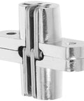 Foldable Hidden Door Hinge For Cabinets, Concealed Cross Hinge Made Of Zinc Alloy And Stainless Steel, Silver finish, angled view