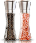 Refillable Stainless Steel Salt And Pepper Grinder Set Of 2 With Adjustable Coarse Mills Easy Clean Ceramic Grinders