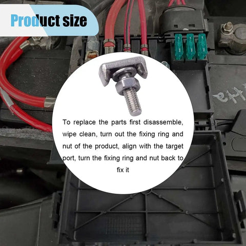 Straight Up Reliable T Shaped Battery Cable Extenders Heavy Duty Premium 304 Stainless Steel T Bolt Terminal attached to battery.