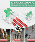 No Screwdrivers Needed With These 30pcs Push Button Lever Wire Connectors Featuring Quick Release Mechanism For Fast Three Port Junction Installation In Tight Spaces Without Any Tools Required clear 3-port connector for 20-12 AWG copper wires