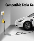Heavy Duty Nema TT-30P To 14-50R Power Cord Adapter For EV Charging Tesla Gen Two connected to a car.