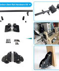 Heavy Duty 10 Foot Sliding Barn Door Hardware Kit With Library Ladder Slide Track For Closets And Room Dividers Includes Top Shelf Rollers and installation parts.