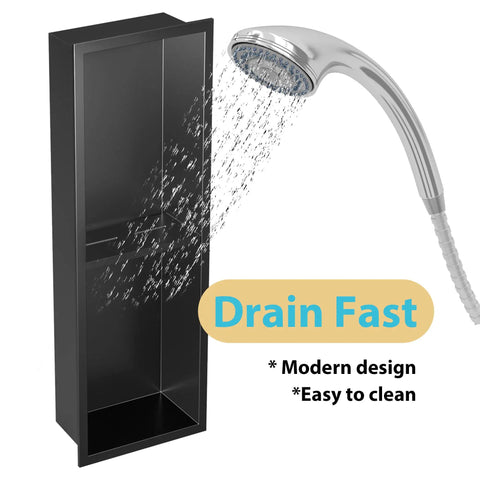 Stainless Steel Shower Niche 8 Inch By 24 Inch Recessed Wall Nook With Double Shelves No Tile Needed Matte Black Bathroom Storage Waterproof
