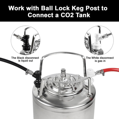 Ball Lock Keg Quick Disconnect Set For Corny Kegs CO2 And Liquid Ball Lock Fittings With Barbs MFL Beer Keg Disconnects With Clamps 2 Pack