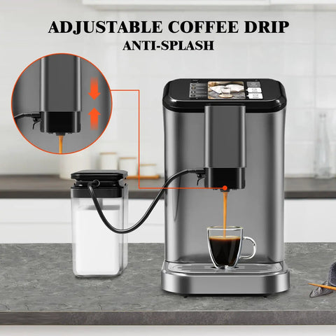 Barista-Grade 20Bar Fully Auto Espresso Machine With Dual Boiler And Zero Cleaning Hassle LCD Touch pouring coffee into a cup.