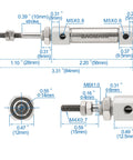 Diagram of Compact Aluminum Pneumatic Air Cylinder CDJ2B10-10 Double Acting, 10mm Bore, 10mm Stroke, Single Rod Mini Actuator
