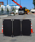 12 Panel Foldable Safety Barricade With High Visibility Caution Sign PVC Frame Portable Privacy Fence in use at construction site
