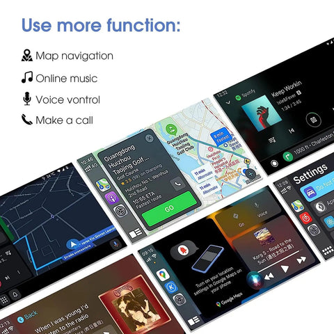 Toyota Wireless CarPlay Android Auto Adapter With Entune 2.0 Upgrade shown with map navigation and music interface